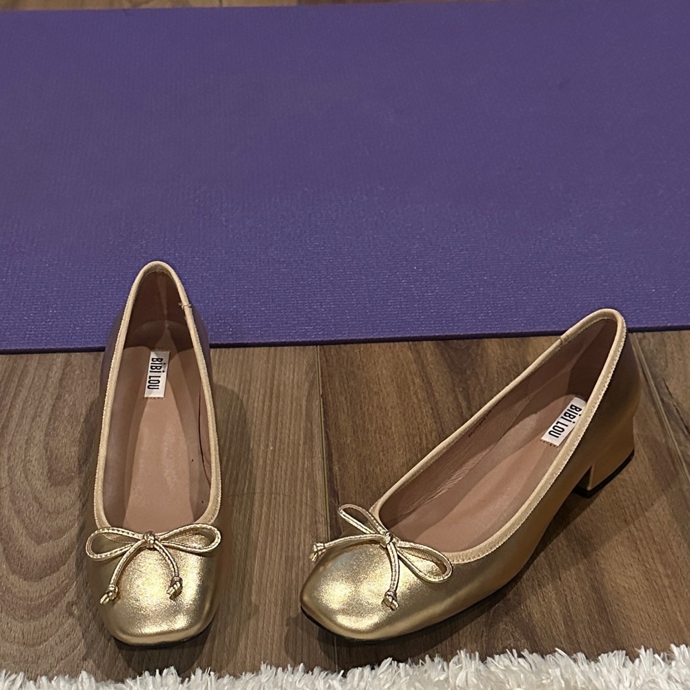 Anthropologie - BibiLou heeled gold ballet shoes